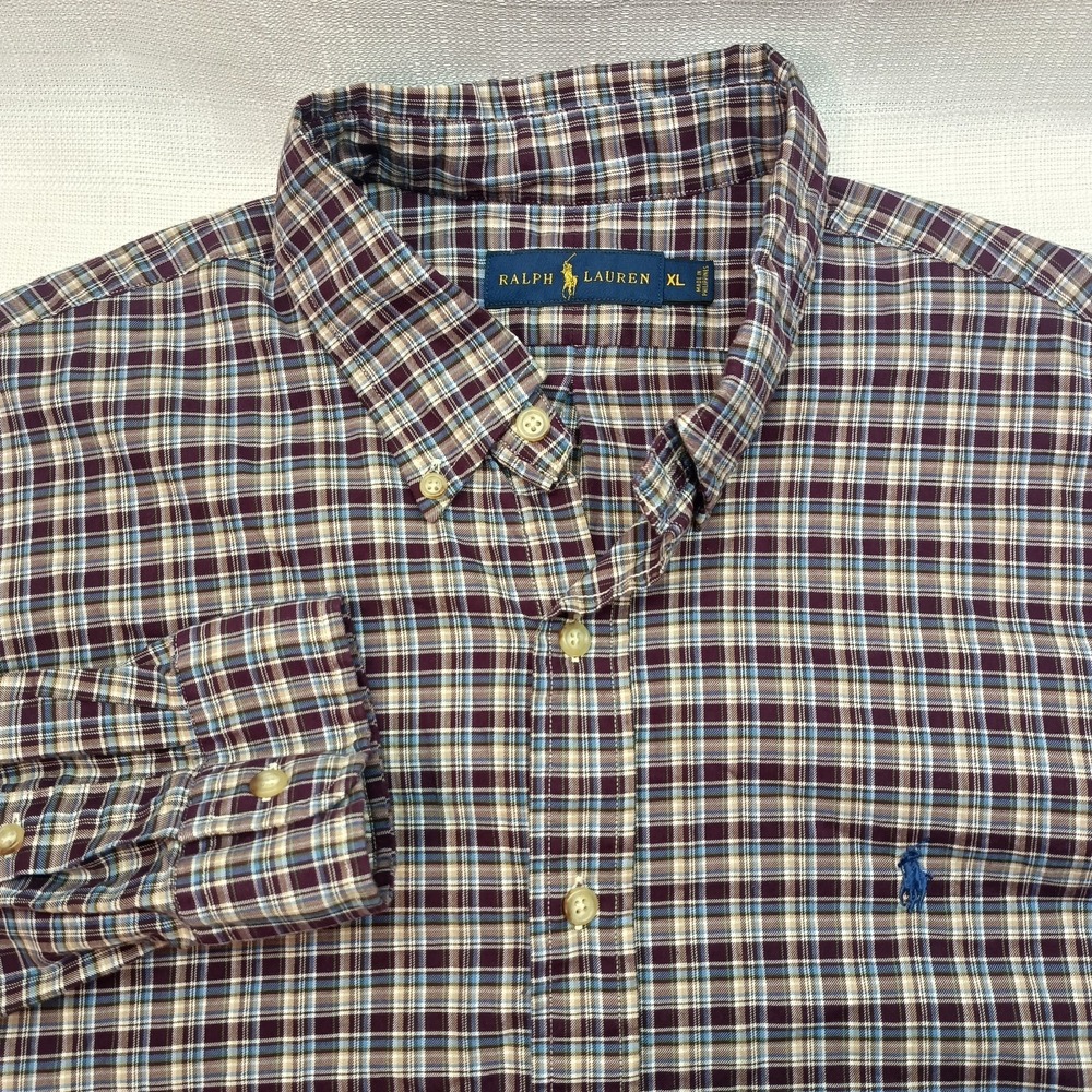 Ralph Lauren Mens XL‎ Multicolor Plaid Embroidered Pony Button Up Shirt Preppy
